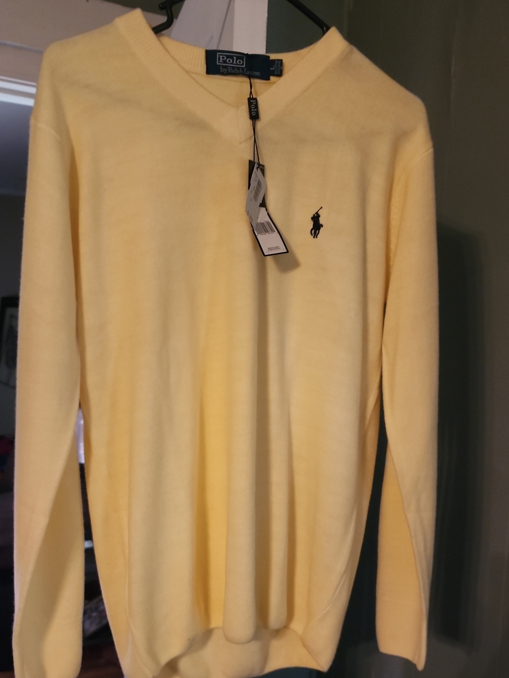 Polo by Ralph Lauren Men's Pale Yellow V-Neck Sweater